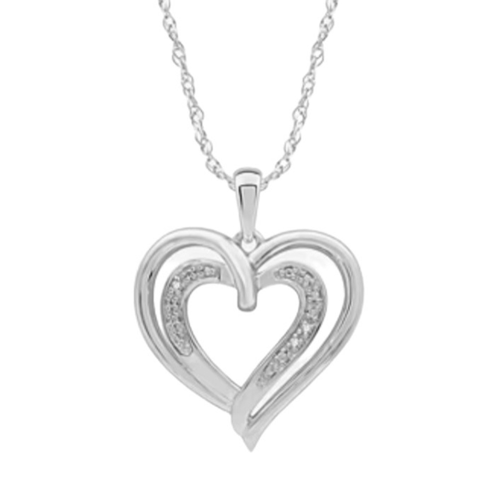 Womens Diamond Accent Mined Diamond Sterling Silver Heart Pendant Necklace